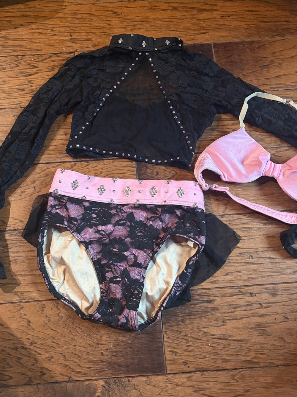 Girls' Pink & Black Lace Dance Costume Set - showtime Creations